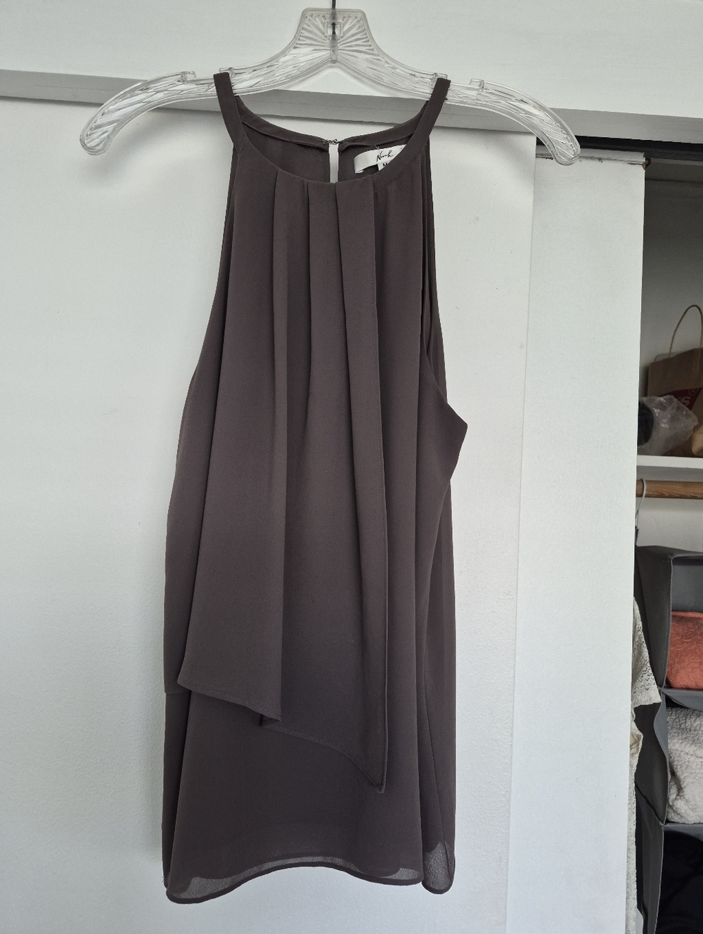Sleeveless Pleated Overlay Dress - Brown